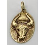 A 9ct Yellow Gold (tested as) Bull Pendant, 4.8g total weight , 30mm x 17mm. ref:1519I