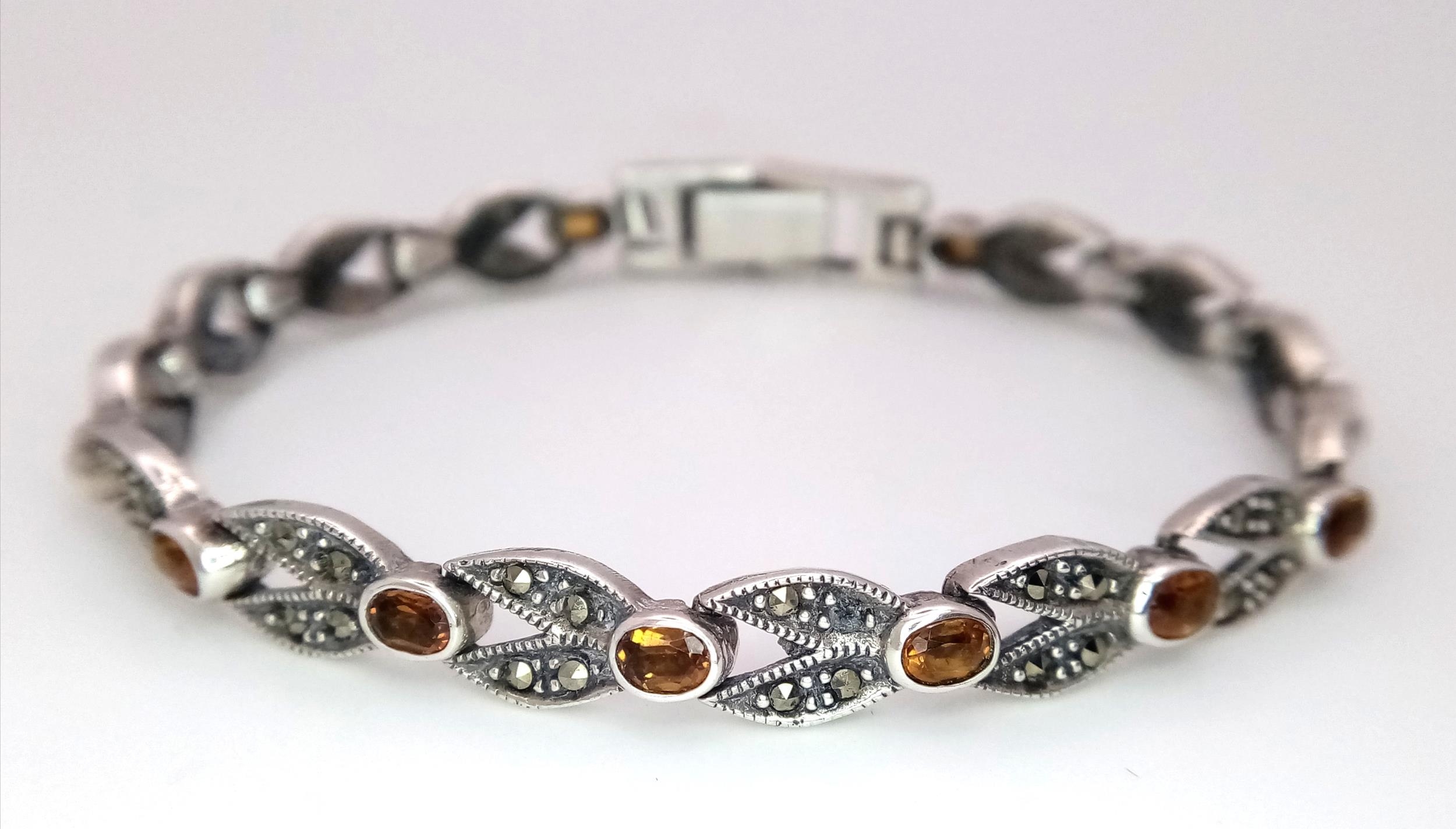 A Marcasite and Citrine Bracelet. White metal, boxed. 18cm - Image 3 of 4