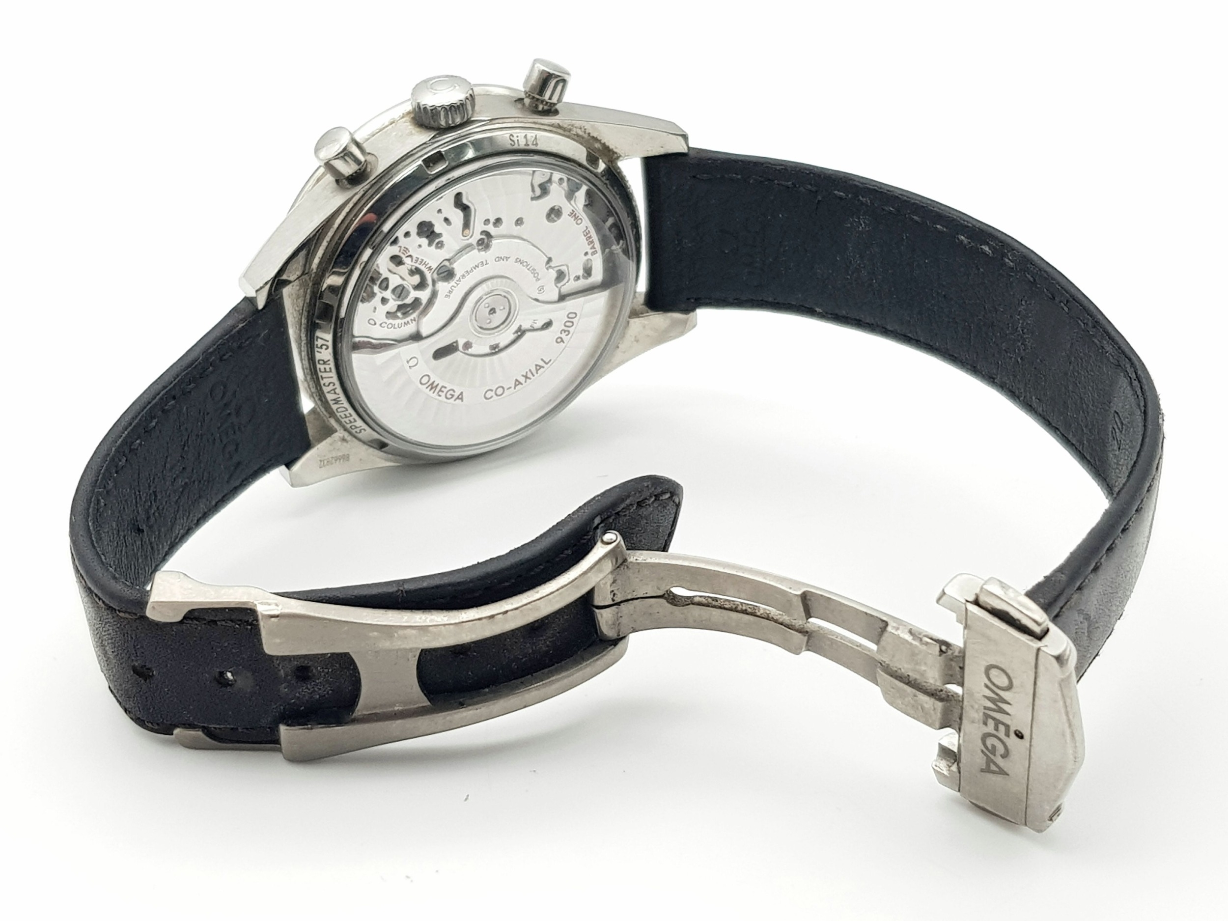 An Omega Speedmaster Automatic Co-Axial Chronograph Gents Watch. Black leather tag strap. - Image 5 of 7