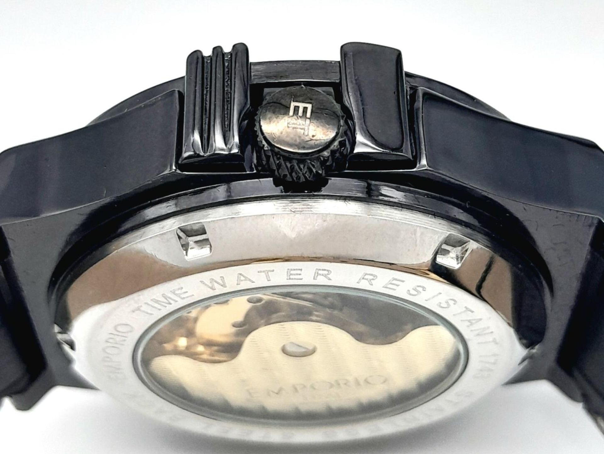 An Emporio Time Limited Edition Automatic Skeleton Gents Watch. Black leather strap. Stainless steel - Image 6 of 8