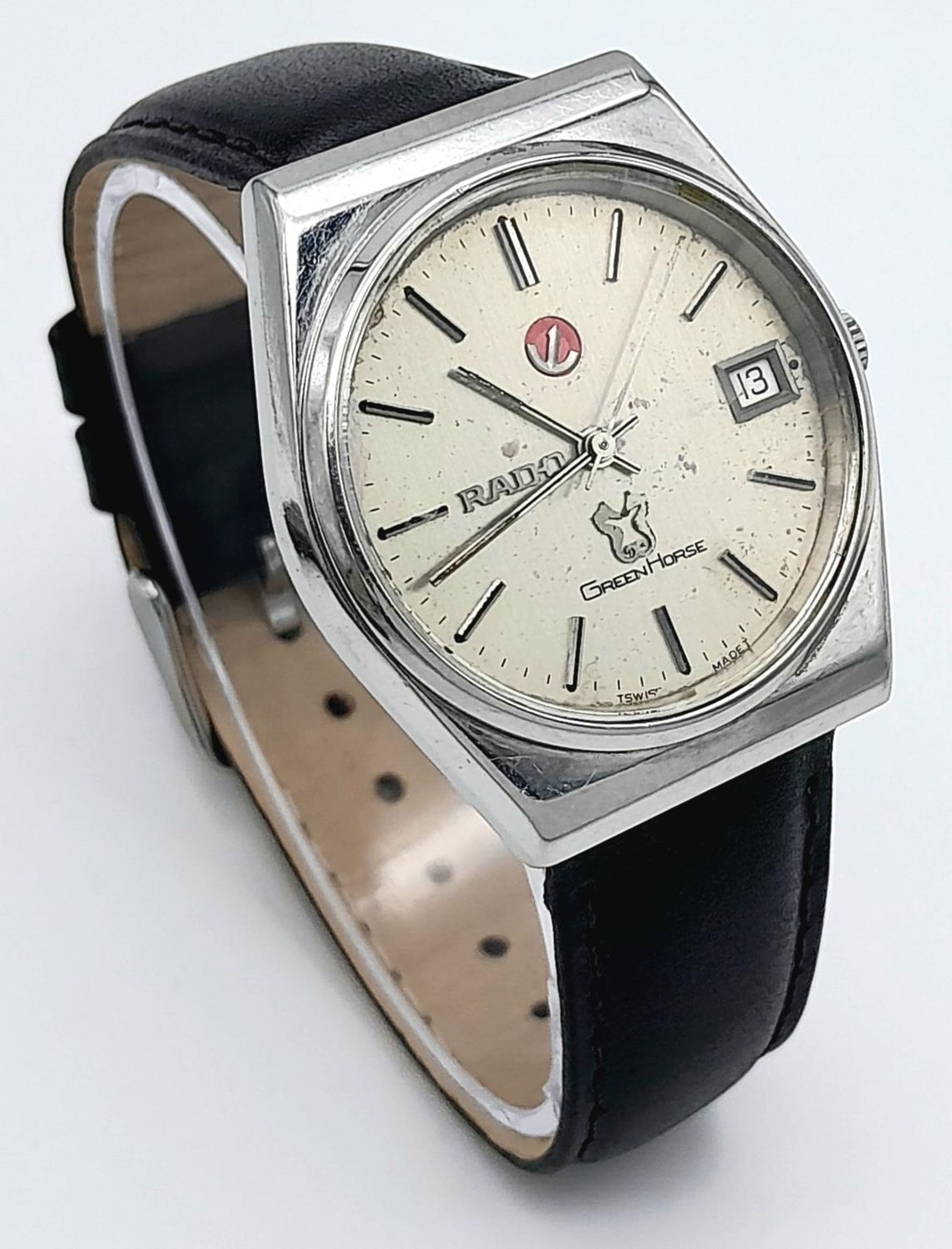 A Vintage Rado Green Horse Automatic Gents Watch. Black leather strap. Stainless steel case - - Bild 3 aus 6