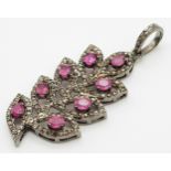 A Beautiful Ruby and Diamond Decorative Floral Pendant - with 1.90ctw of Rubies and 1.60ctw of