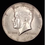 A 1964 Kennedy Half Silver Dollar. Good definition.