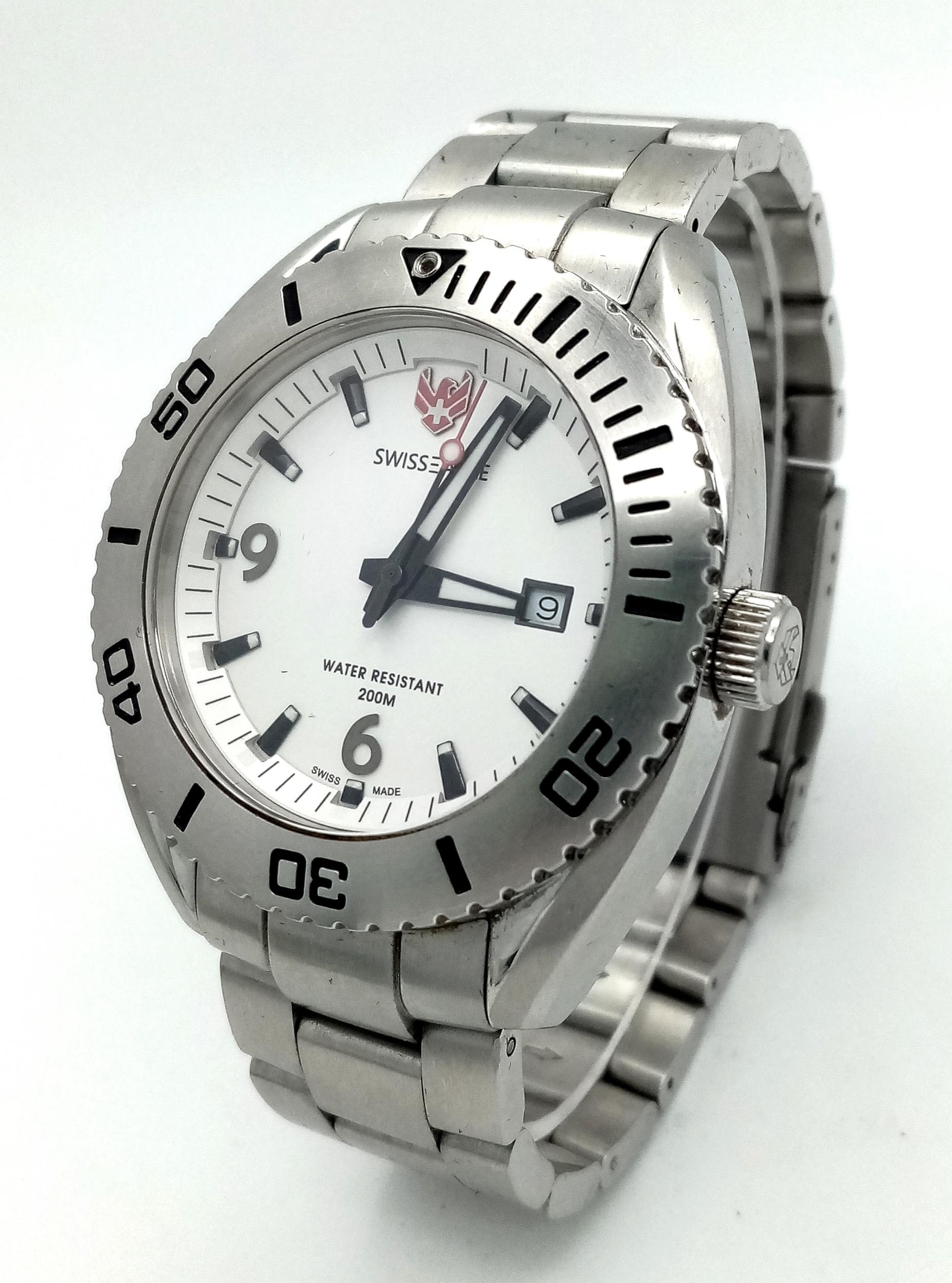 A Men’s Swiss Eagle Stainless Steel Date Watch. 44mm Case. Very Good Condition, New Battery Fitted