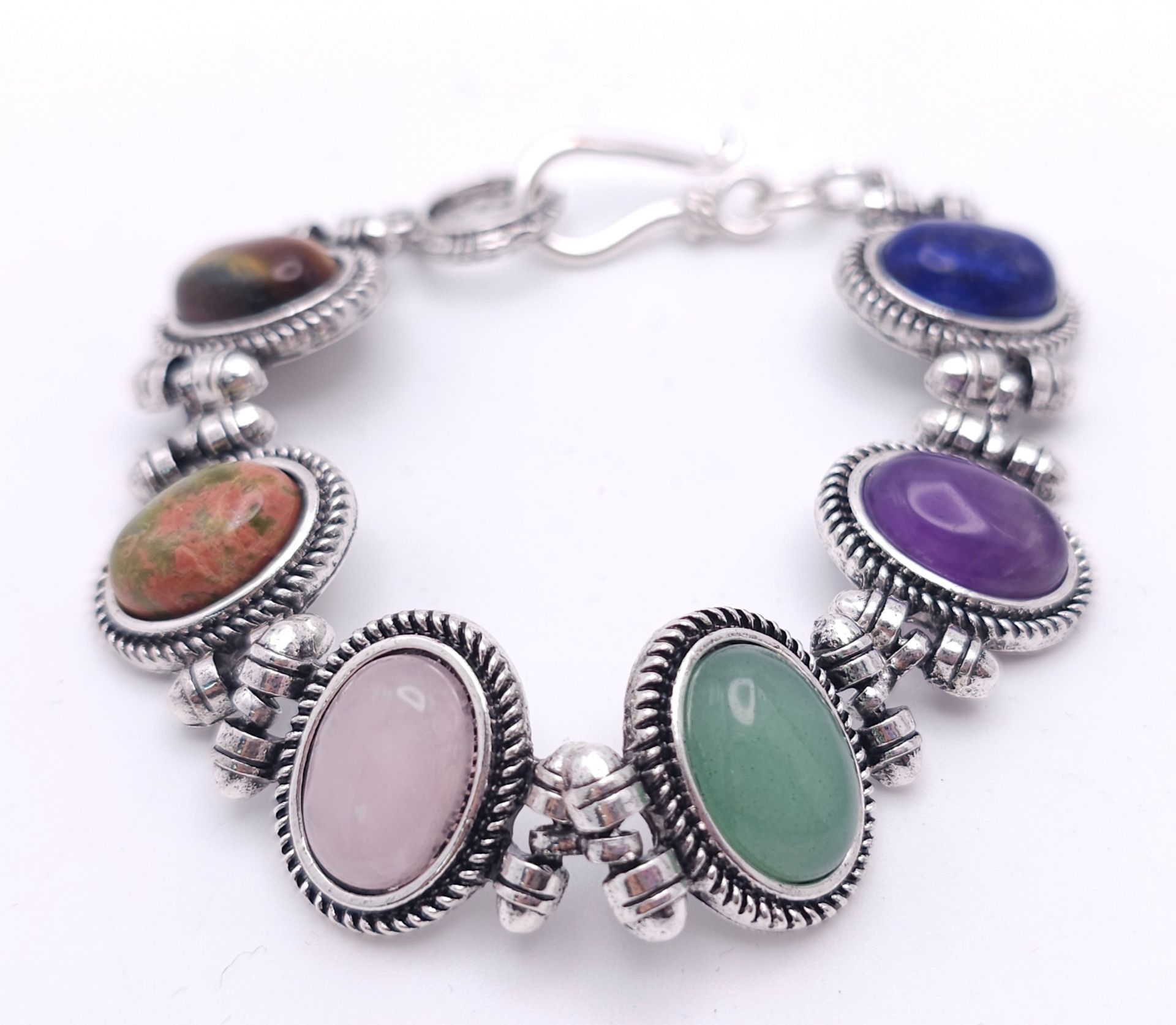A Multi Gemstone 925 Silver Bracelet - 17cm, and Necklace - 42cm. Also comes with a pair of earrings - Image 6 of 8