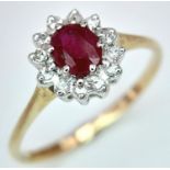 A 9K YELLOW GOLD DIAMOND & RUBY CLUSTER RING 1.4G SIZE N. ref: SPAS 9011