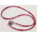A 90ctw Ruby Rondelle Gemstone Single strand Necklace -with a Ruby and 925 Silver clasp. 44cm