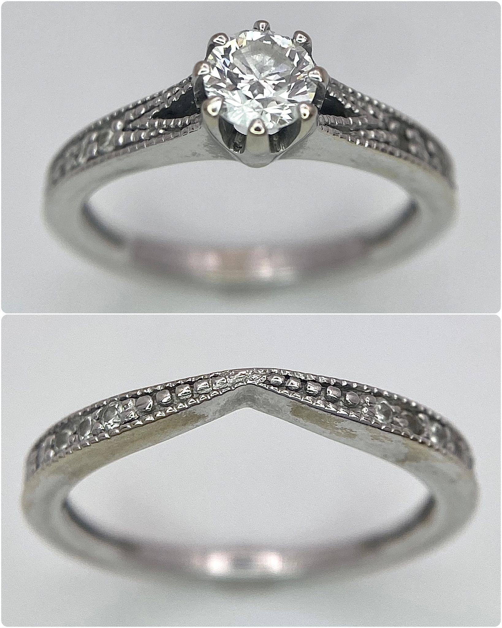 Two Different Style 18K White Gold Rings. A 0.50ct brilliant cut central diamond with diamond