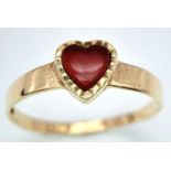 A 9K YELLOW GOLD RED STONE HEART RING 1.1G SIZE M/N. SC 9065