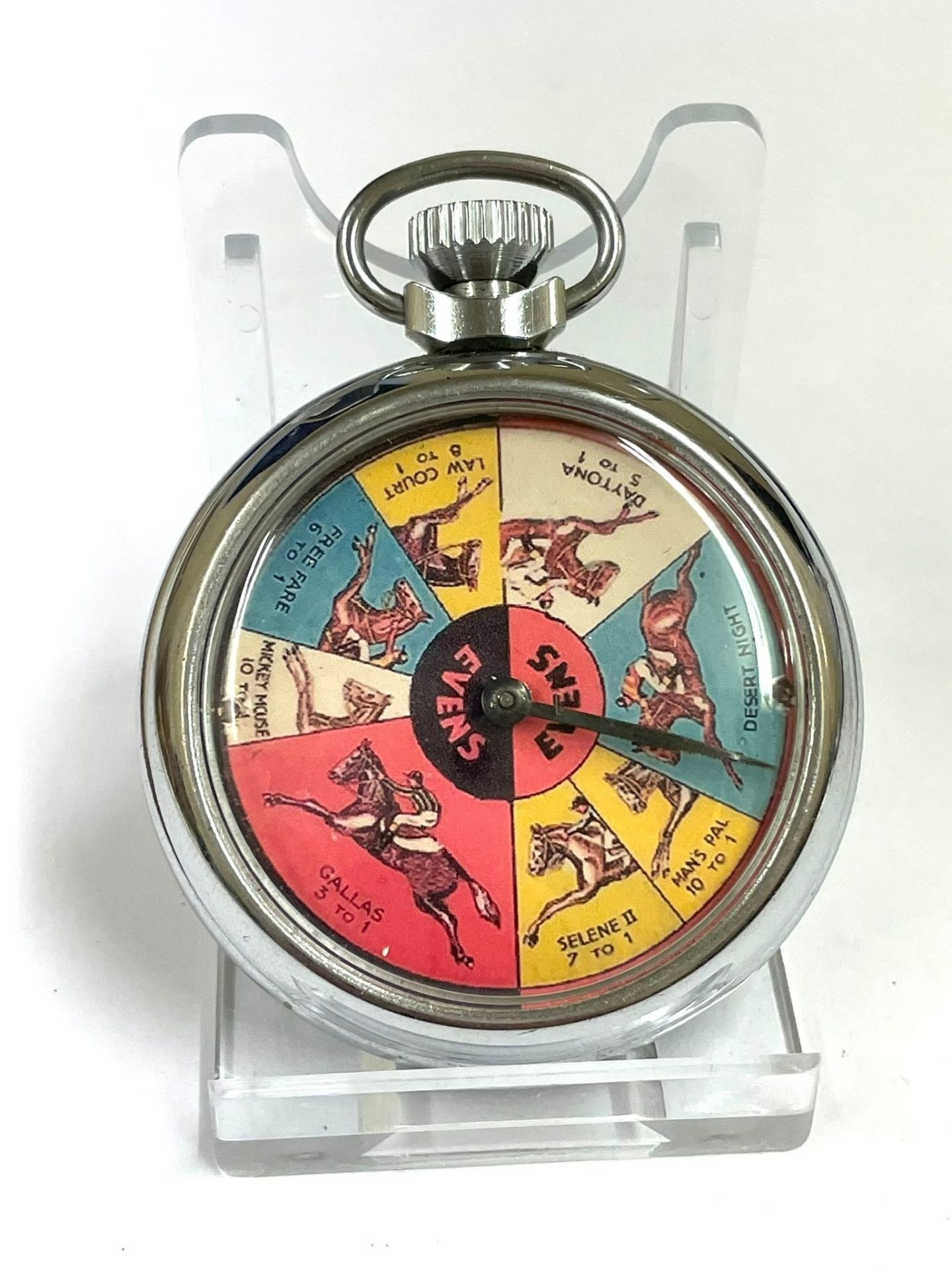 A Vintage gambling spinning horse racing gaming pocket watch . In working order