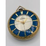 Ladies vintage KANDER PENDANT WATCH. Finished in gold tone and blue enamel. Swiss made. Manual