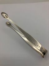 Antique GEORGE III SILVER SUGAR TONGS. Hallmark for Thomas Northcote of London circa 1780.