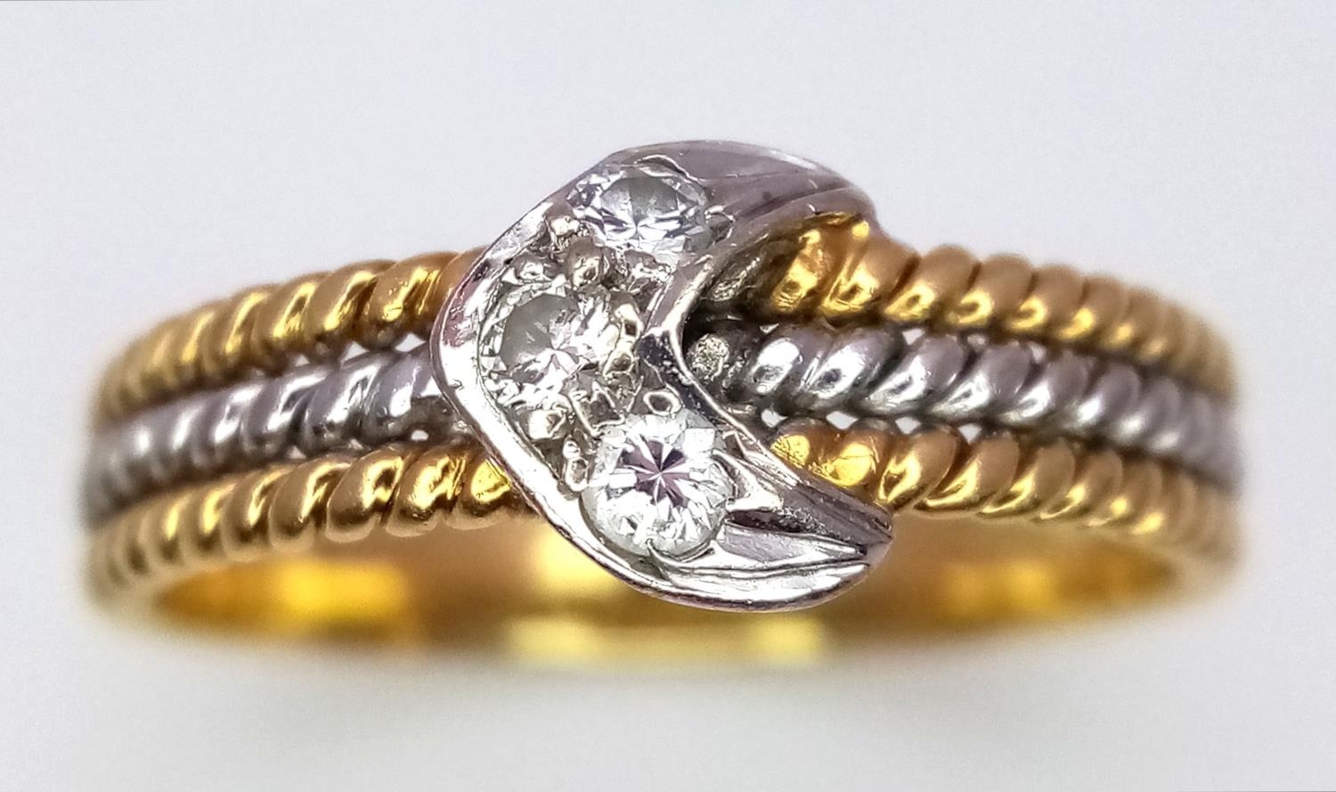 An 18K White and Yellow Gold, Diamond Crescent Ring. Size K. 2.85g total weight. - Image 3 of 5