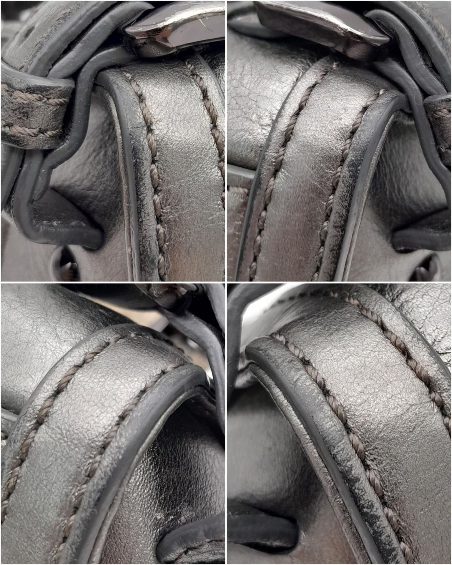 A Burberry Metallic Grey Smoke Check Bag. Canvas exterior with leather trim, leather straps, black- - Bild 9 aus 9