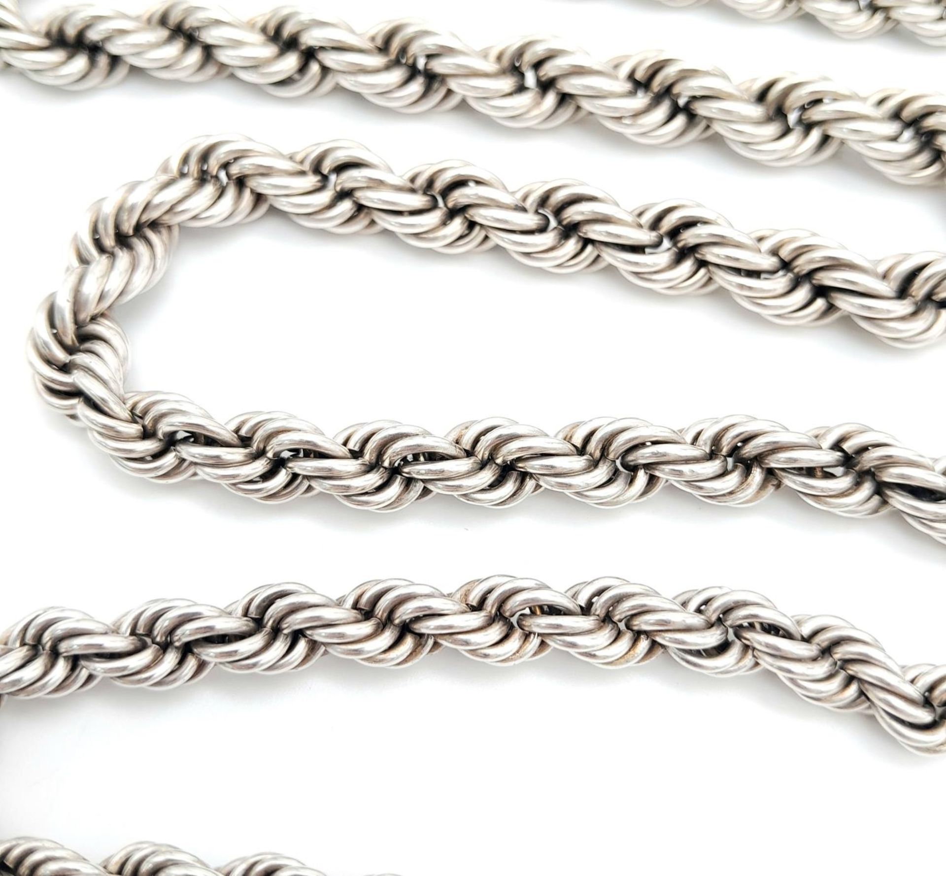 A 925 Silver Graduated Rope Chain Necklace. 89cm length, 80.48g weight. - Image 4 of 6