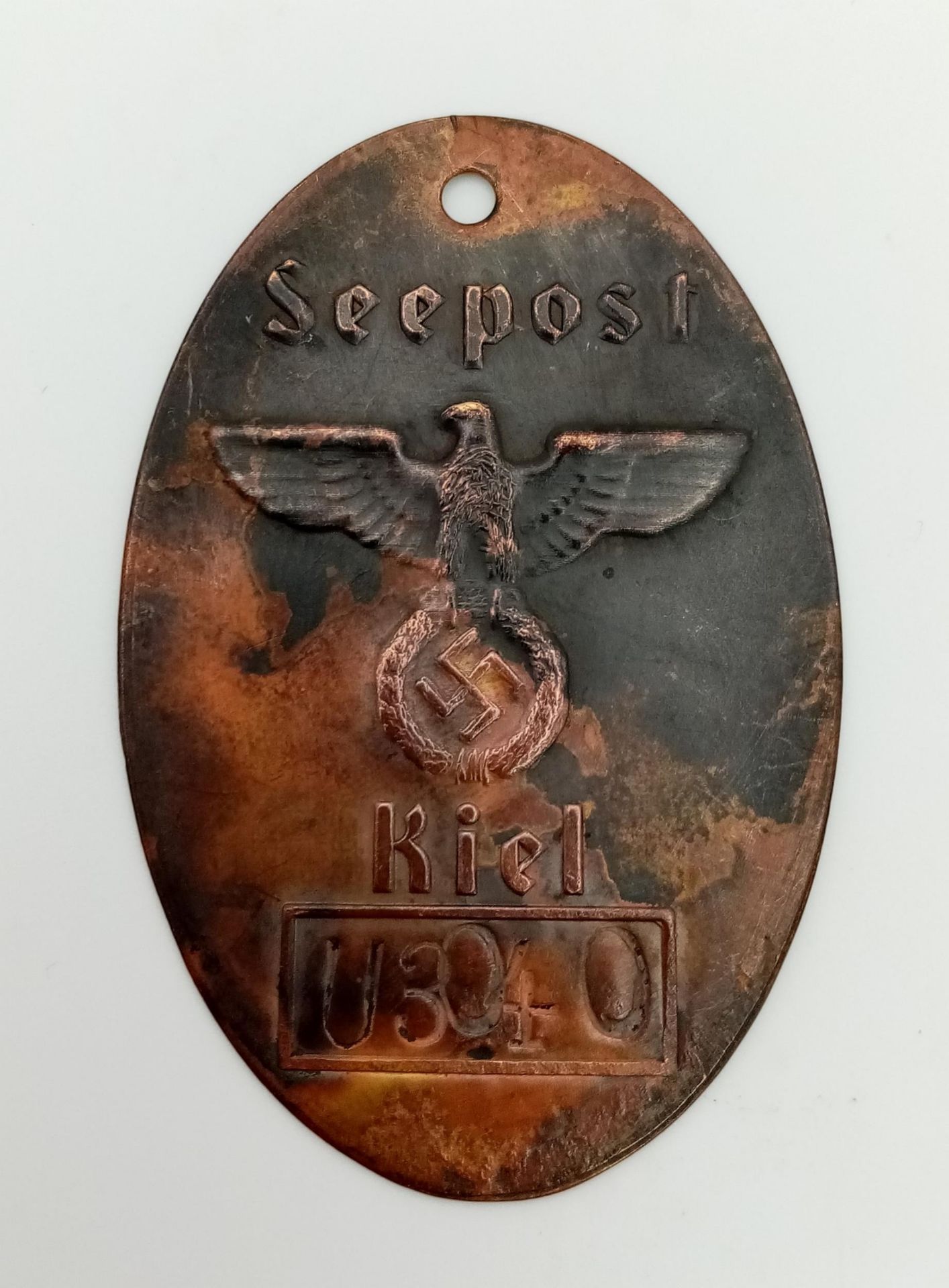 WW2 German Kriegsmarine Mail Sack Tag for the U-3040. The U-3040 was scuttled in Kiel on the 3rd May