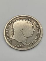 1817 GEORGE III SILVER ‘BULLHEAD’ SHILLING. Worn/almost fair condition.