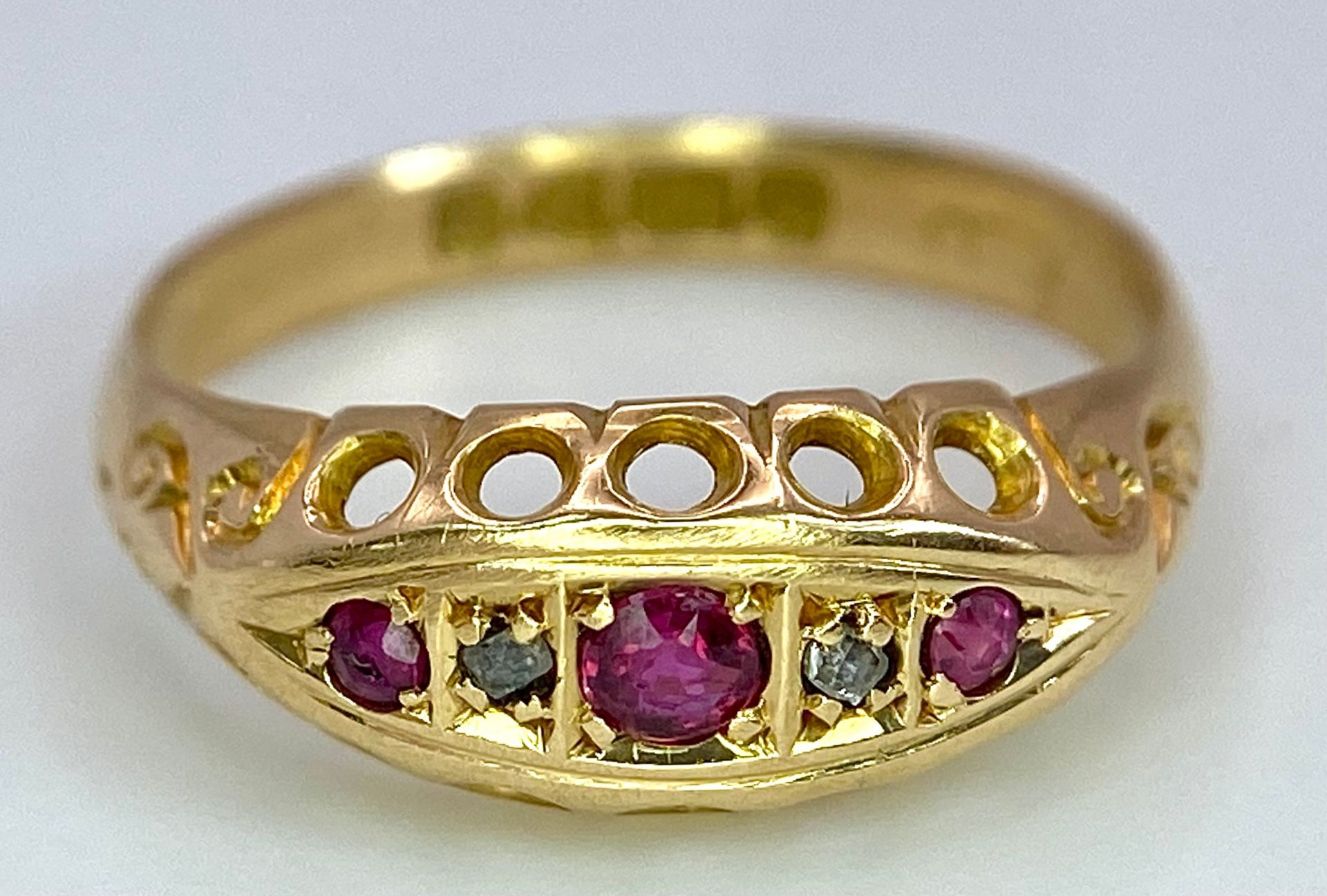 A 18K YELLOW GOLD ANTIQUE DIAMOND & RUBY RING 2.3G SIZE L HALLMARKED CHESTER 1729 A/S 1040 - 2 - Image 4 of 6