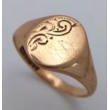 A Vintage 9K Yellow Gold Signet Ring. Full UK hallmarks. Size N. 2g.