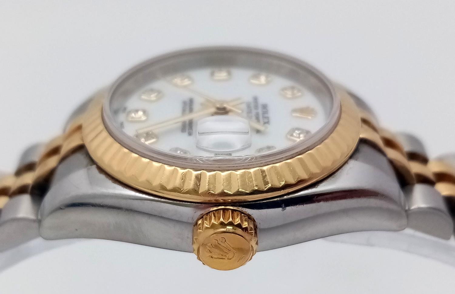 A Rolex Oyster Perpetual Datejust, Diamond Bi-Metal Ladies Watch. 18k gold and stainless steel - Image 6 of 9