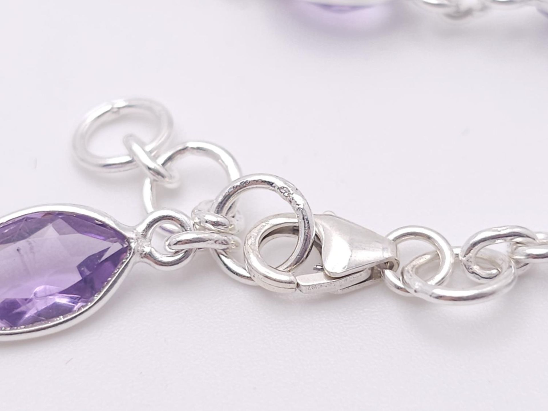 An Amethyst Multi-Shape Gemstone Long Chain Necklace. Set in 925 Silver. 68cm length. 20g. Ref: CD- - Image 4 of 6