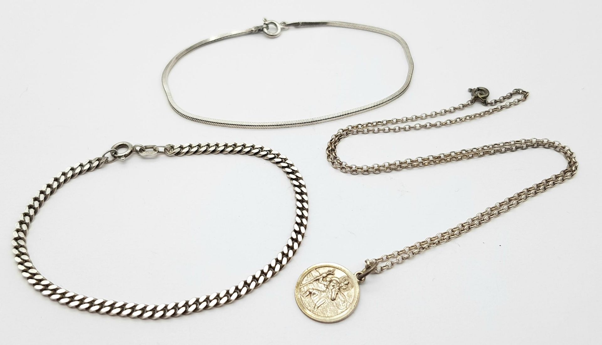 Two Sterling Silver Bracelets and Necklace with a St. Christopher Pendant. 12g - Image 2 of 5
