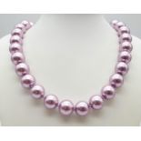 An Exotic Lavender South Sea Pearl Shell Beaded Necklace. 14mm beads. 44cm necklace length