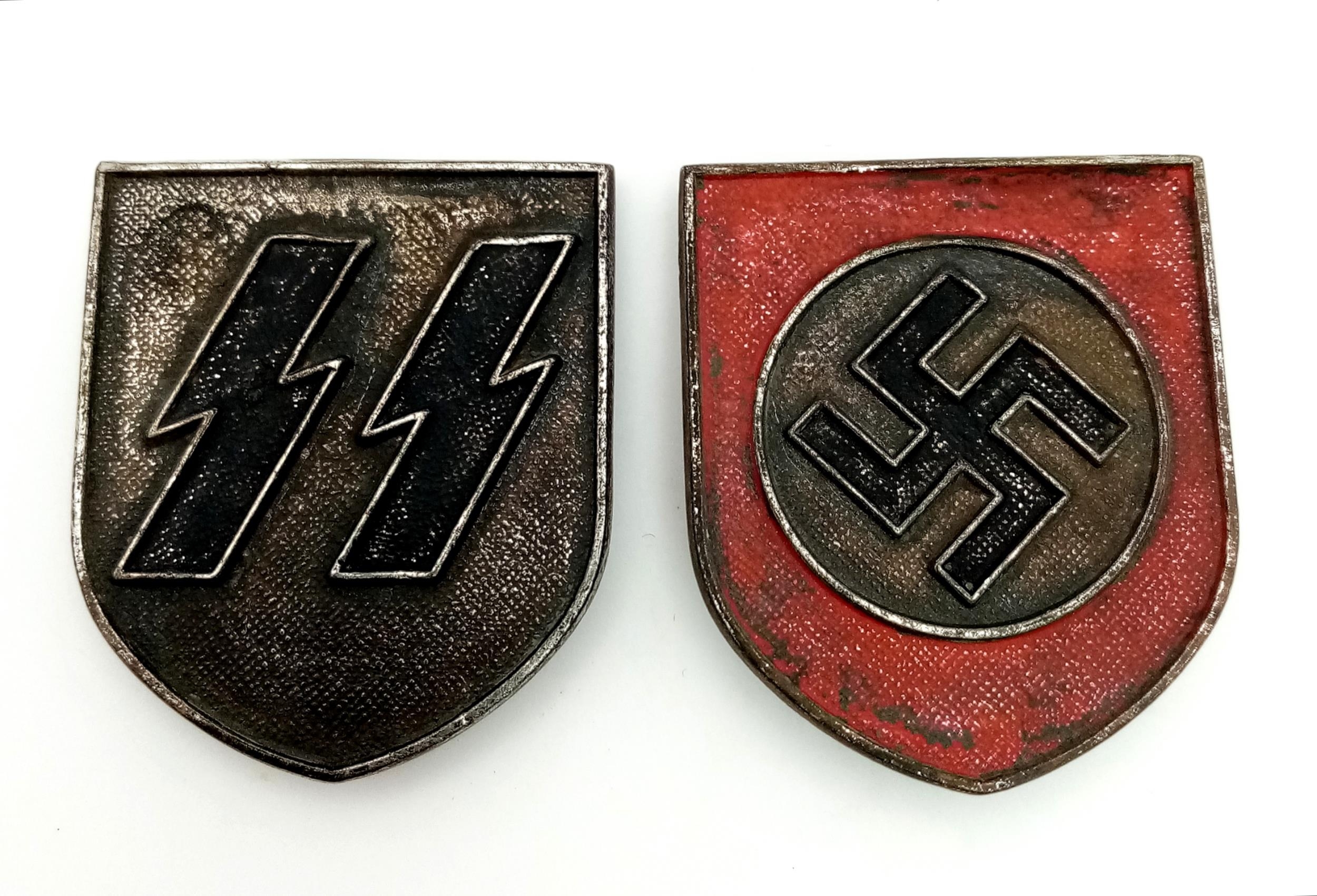3rd Reich Waffen SS Tropical Helmet Decals. Makers Marked JFS.