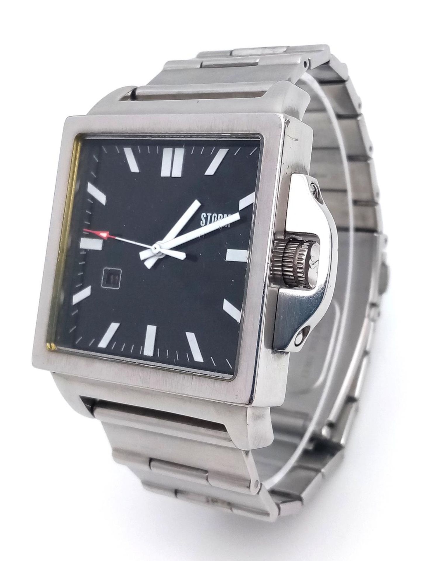 A Storm Montagu Square Quartz Gents Watch. Stainless steel bracelet and case - 37mm. Black dial. - Image 2 of 5