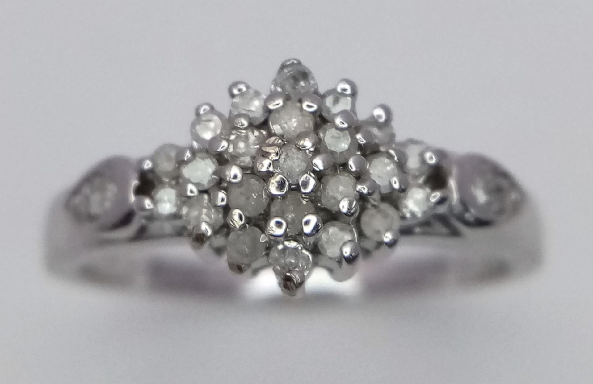 A 9K WHITE GOLD DIAMOND CLUSTER RING. 0.25ctw, size M, 2.7g total weight. Ref: SC 9026 - Image 2 of 5