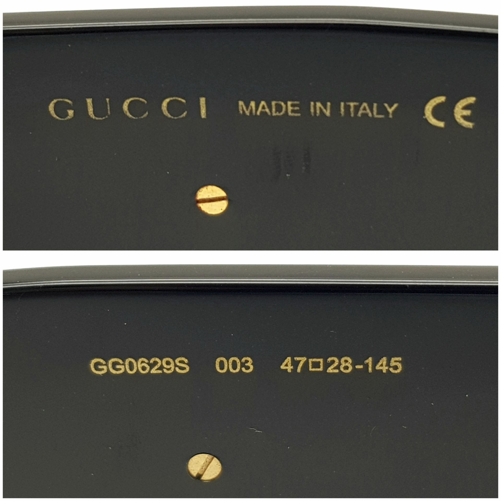A Pair of Gucci Black Round Sunglasses. Gold-toned GG logos to sides. Thick frames. Comes with - Image 6 of 7