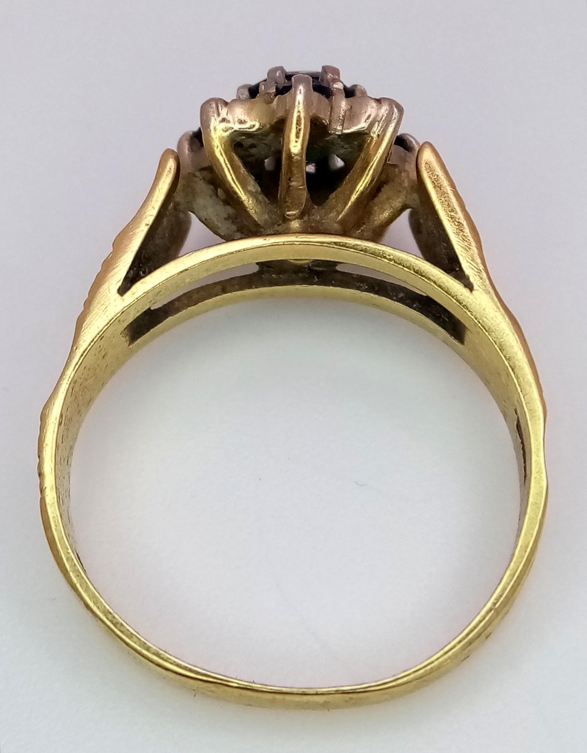 A Vintage 9K Yellow Gold Sapphire and Diamond Signet Ring. Size J 1/2. 4.4g total weight. - Image 4 of 6