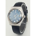 A Vintage Tissot Automatic Gents Watch. Black leather strap. Stainless steel case - 37mm. Blue