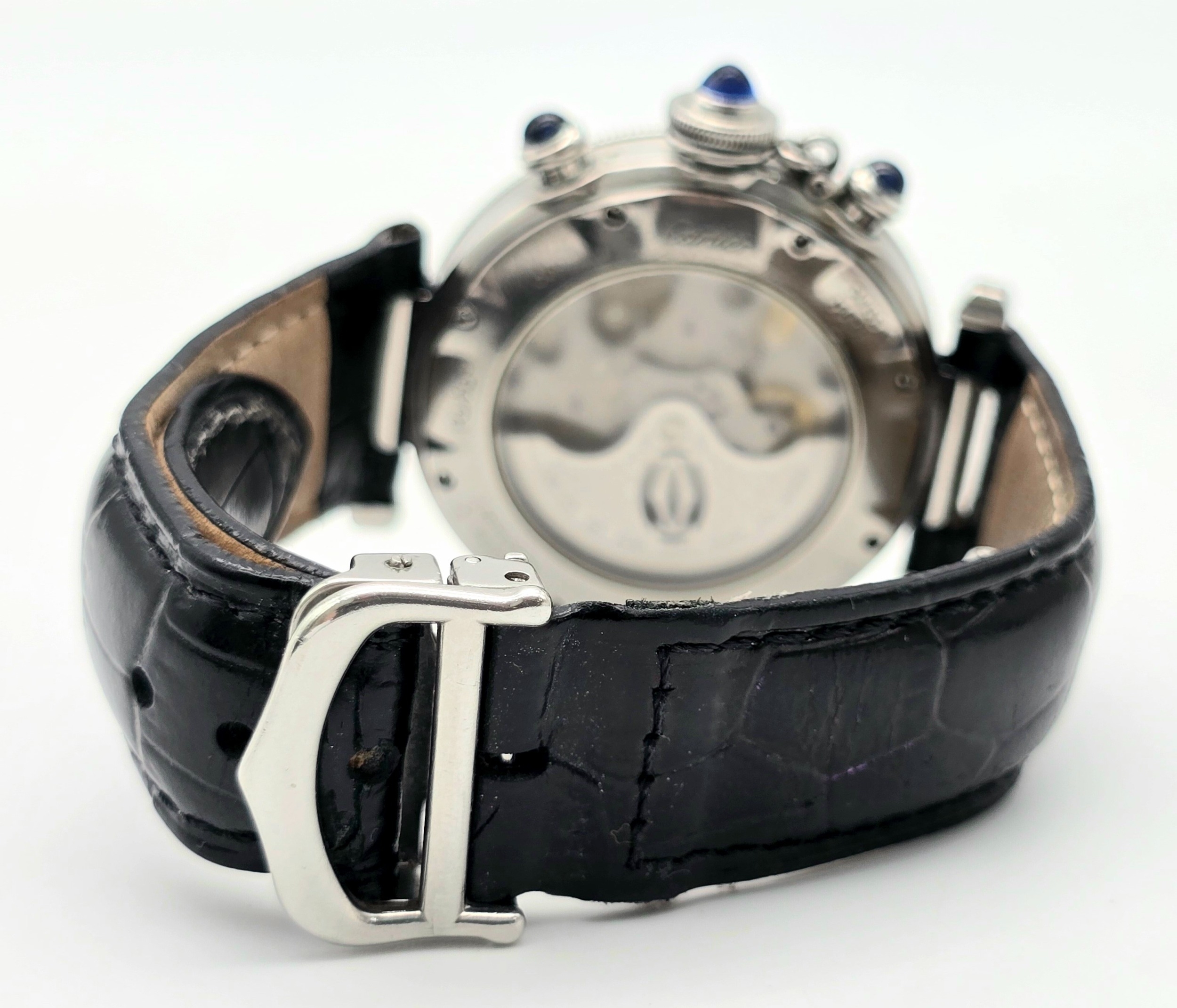 An Automatic Cartier Pasha 2113 Chronograph Gents Watch. Black leather Cartier strap. Stainless - Bild 4 aus 9