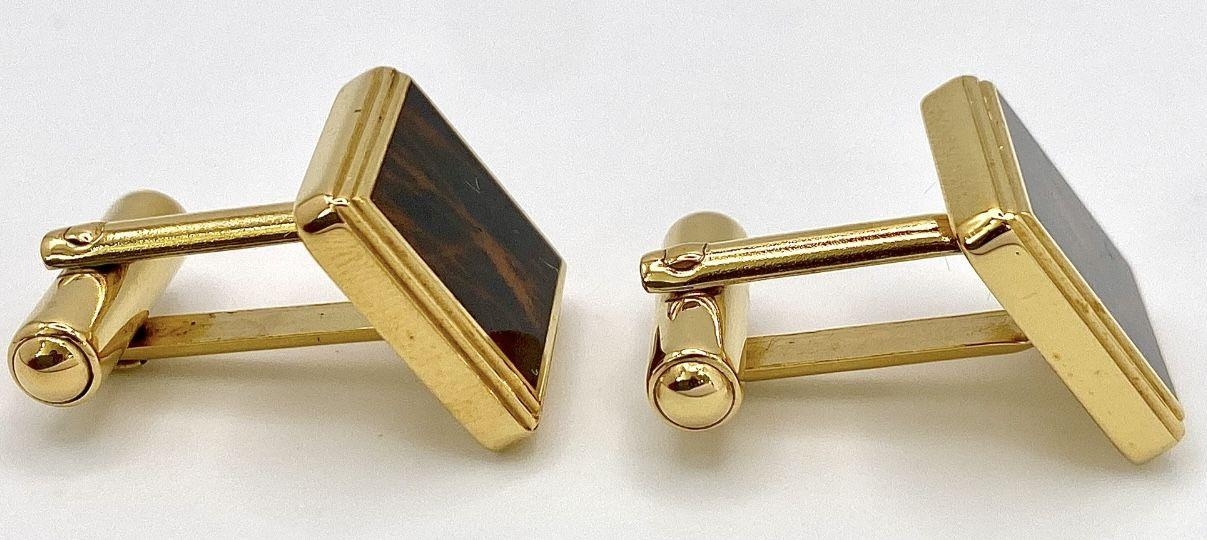 An Excellent Condition Pair of Square Yellow Gold Gilt Tortoiseshell Cufflinks by Dunhill in their - Image 5 of 9