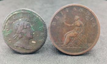 An 1807 and 1718 Half Penny.