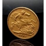 A 1902 Edward VII 22K Gold Half Sovereign Coin.