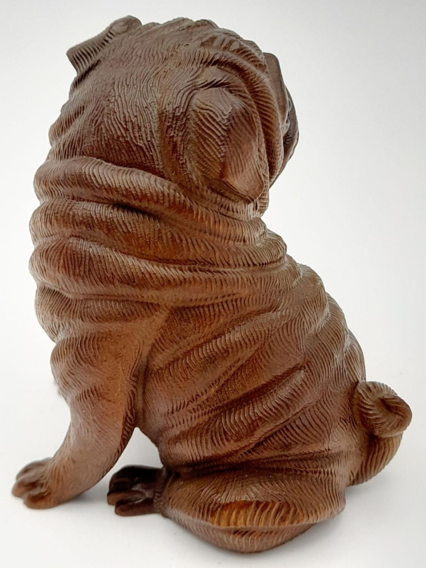 A very collectable, exquisitely hand carved on box wood Pug dog with amazing detail. Probably of - Image 3 of 6