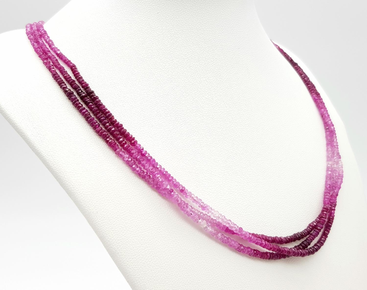 A RUBY 3 STRAND NECKLACE 17.5G , 46.5cm length. M 51 - 4 - Image 2 of 5