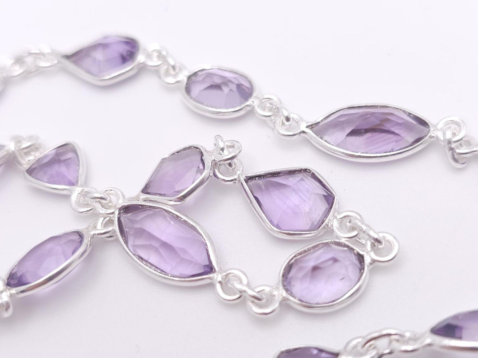 An Amethyst Multi-Shape Gemstone Long Chain Necklace. Set in 925 Silver. 68cm length. 20g. Ref: CD- - Image 3 of 6