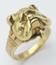 A 9K YELLOW GOLD BULLDOG RING 8G SIZE P SC 9060