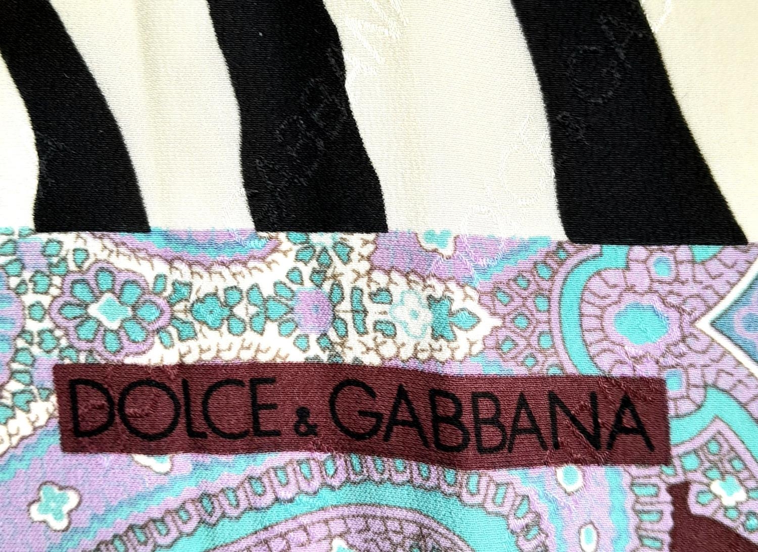 A D&G Zebra and Paisley Print Scarf. Approximately 66cm x 66cm. One small stain but good condition - Image 3 of 6