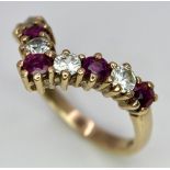 A 9ct Yellow Gold Clear and Red Stone Set Ring, size N, 3.1g weight. ref: SH1469I