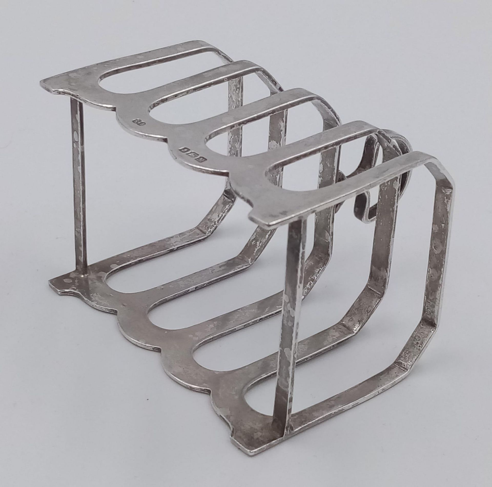 An antique sterling silver letter rack. Full Birmingham hallmarks, 1936. Total weight 78.4G. 6 X 8. - Image 3 of 4