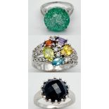 Three 925 Silver Different Style Stone Set Rings. Sizes: K, N and S.