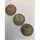 3 x WWII SILVER FLORINS. Consecutive years 1941,1942,1943, all in very fine/extra fine condition.