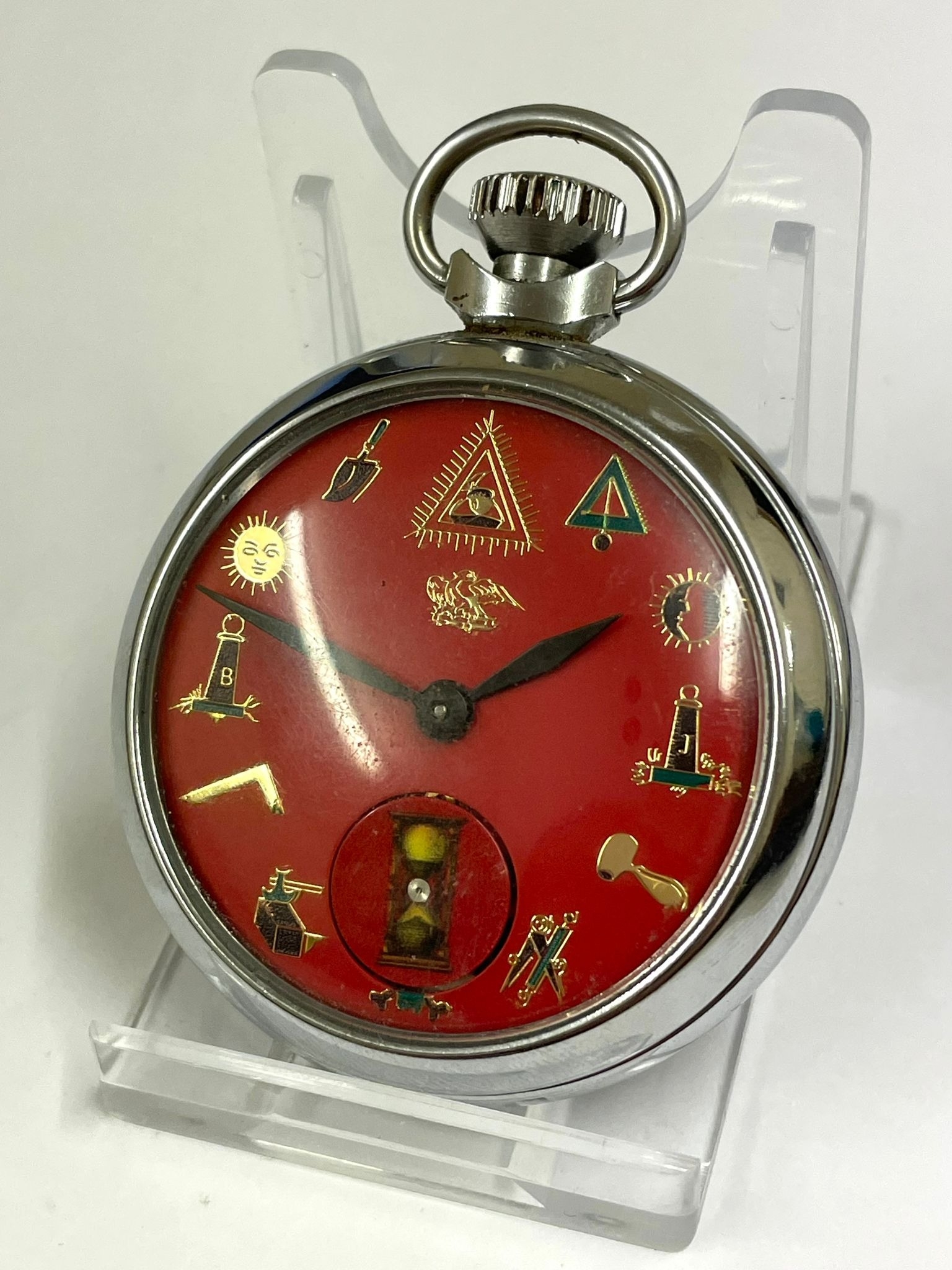 A Vintage Masonic pocket watch automaton ( rotating hour glass ). In working order. - Image 2 of 2