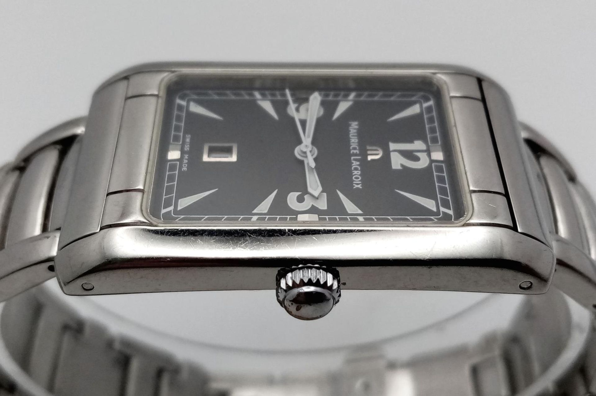 A Maurice Lacroix Quartz Unisex Watch. Stainless steel bracelet and rectangular case - 25mm. Blue - Image 4 of 6
