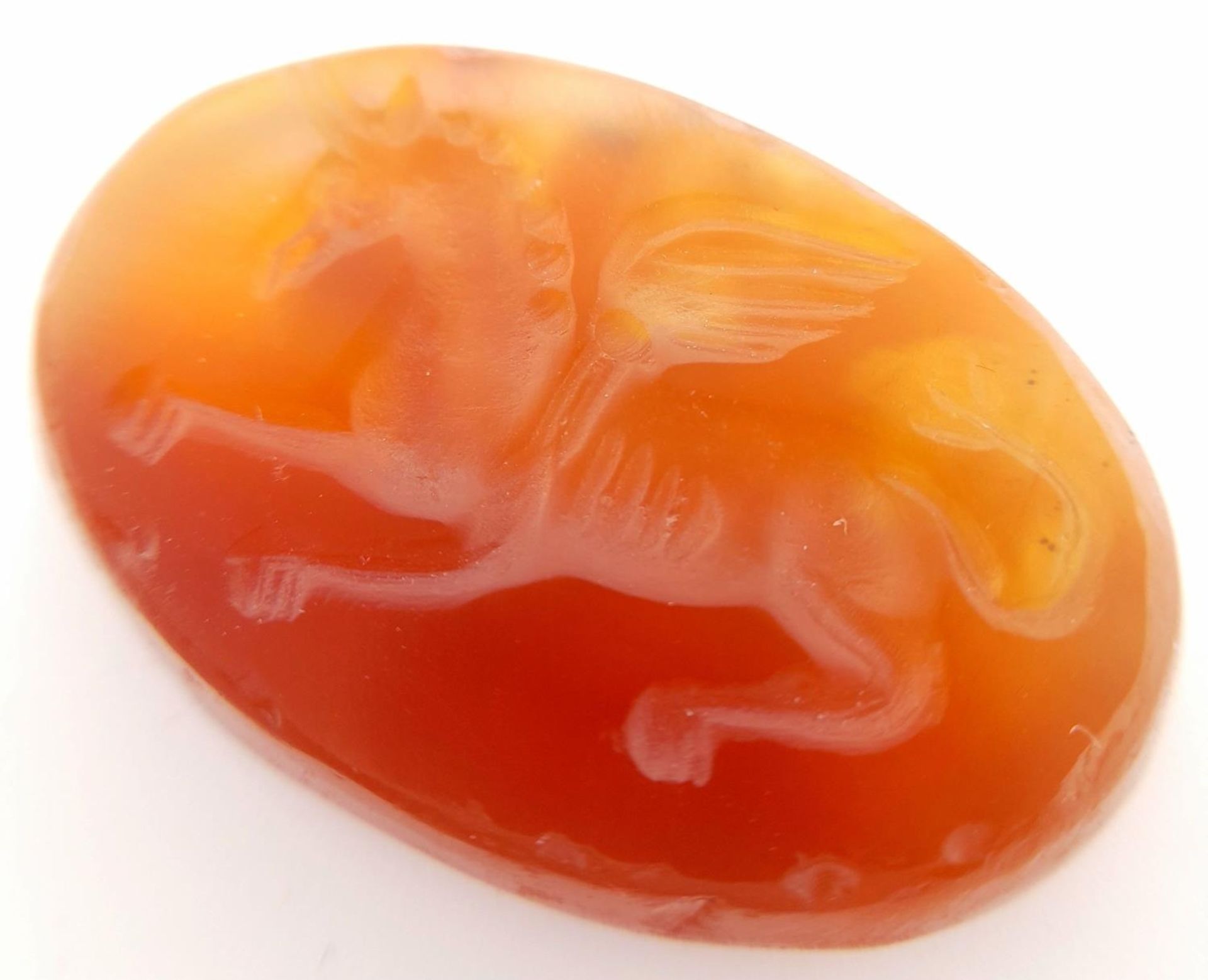An Ancient Roman (circa 1st Century B.C.) carnelian intaglio with a fine carving of Pegasus – the