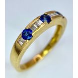 AN 18K YELLOW GOLD DIAMOND & SAPPHIRE BAND RING. 0.20ctw, size O, 3.6g total weight. Ref: SC 9037